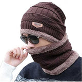 Winter Cap and neck Elastic Knitting Thick Fleece Warm Woolen Beanie Cap Sport Hat & Neck Scarf Set 2 Piece