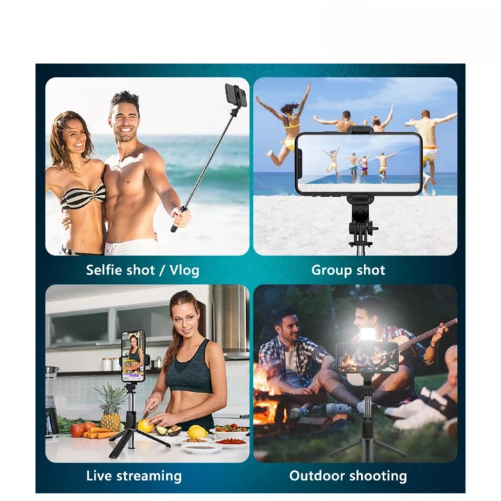 Selfie Stick With LED Light Wireless Bluetooth Foldable Mini Tripod Stand Mobile Holder With Fill Light Shutter Remote Control For IOS Android