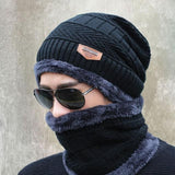 Winter Cap and neck Elastic Knitting Thick Fleece Warm Woolen Beanie Cap Sport Hat & Neck Scarf Set 2 Piece