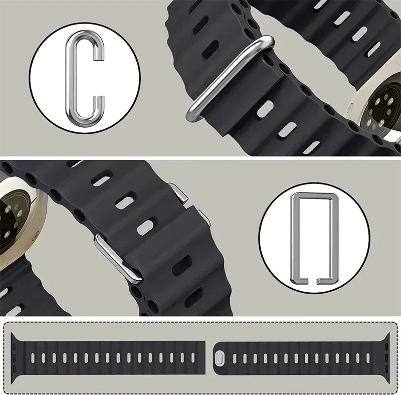 Silicone Ocean band for Apple Watch straps 45mm 46mm 40mm Ultra 2 49mm 44mm 41mm 38-42mm sport bracelet series 10 9 8 7 6 5 4 SE