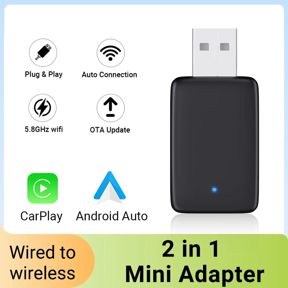 2025 2in1 Wireless Carplay&Android Auto Box 2in1 Wired to Wireless Dongle Automatic Connect Adapter Bluetooth Plug&Play Mini Box