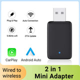 2025 2in1 Wireless Carplay&Android Auto Box 2in1 Wired to Wireless Dongle Automatic Connect Adapter Bluetooth Plug&Play Mini Box