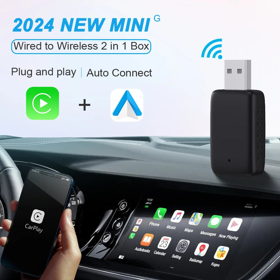 2025 2in1 Wireless Carplay&Android Auto Box 2in1 Wired to Wireless Dongle Automatic Connect Adapter Bluetooth Plug&Play Mini Box
